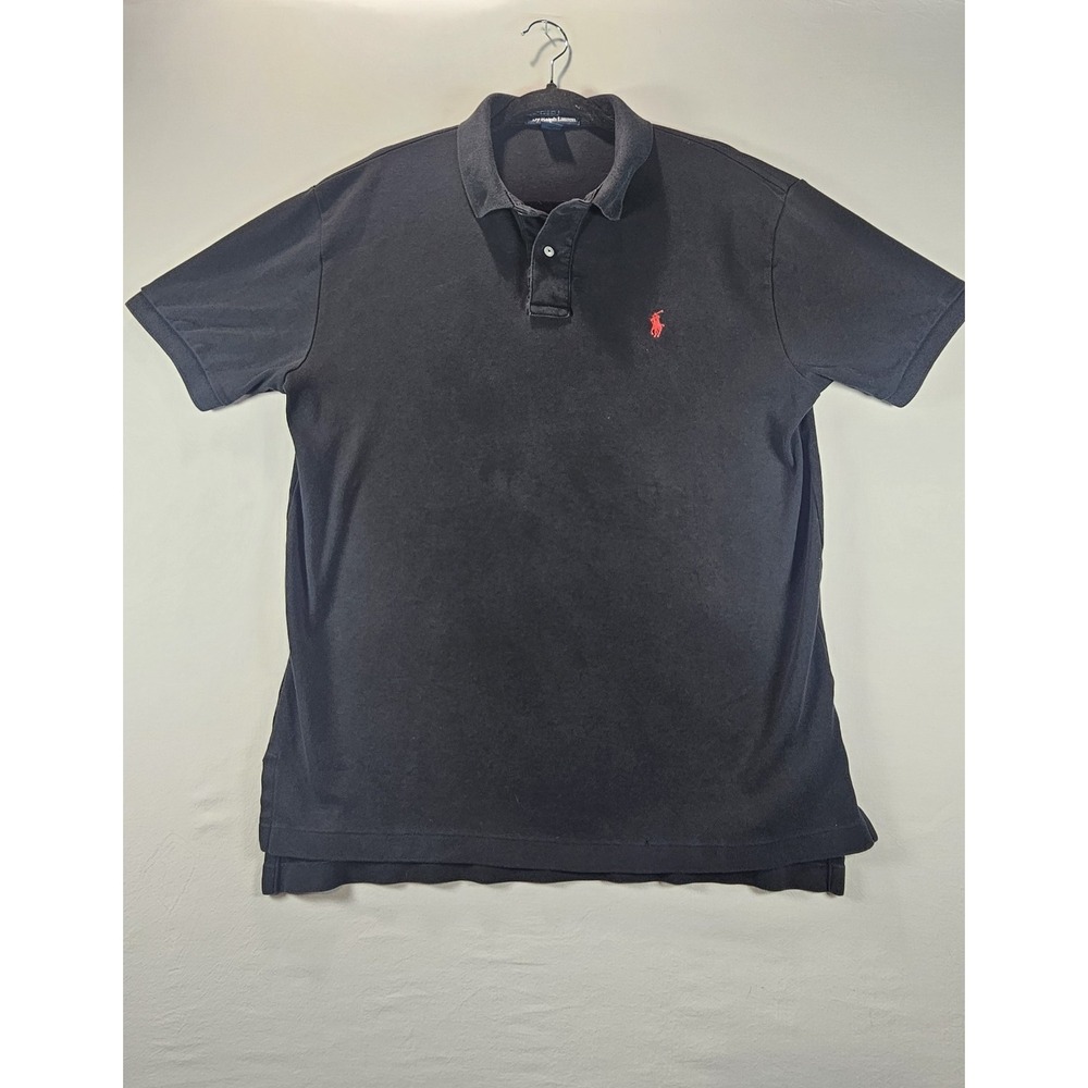 Polo Ralph Lauren Black Polo Shirt Mens M Red Pony‎ Classic Fit 100% Cotton